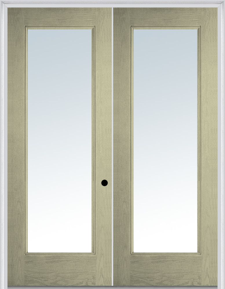 MMI TWIN/DOUBLE FULL LITE 6'0" X 8'0" FIBERGLASS OAK CLEAR GLASS EXTERIOR PREHUNG DOOR 59